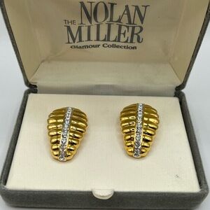 Nolan Miller Gold and CZ Clip Earrings
